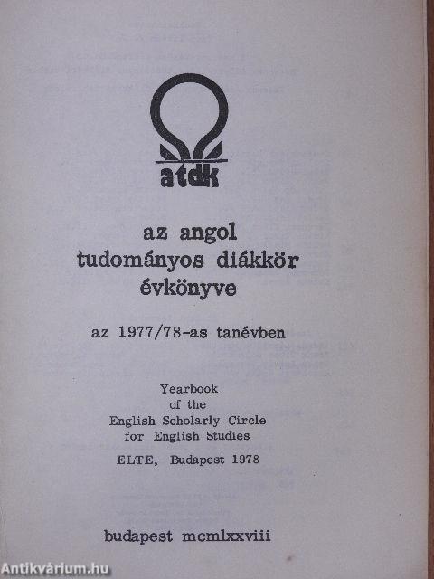 Az Angol Tudományos Diákkör évkönyve az 1977/78-es tanévben