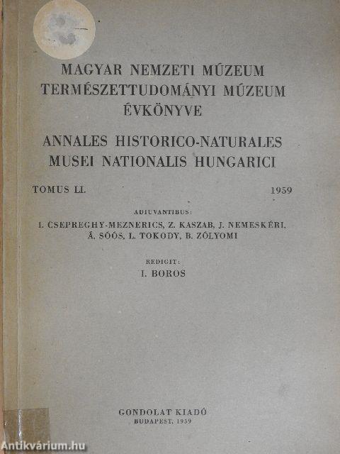 Magyar Nemzeti Múzeum-Természettudományi Múzeum évkönyve 1959.