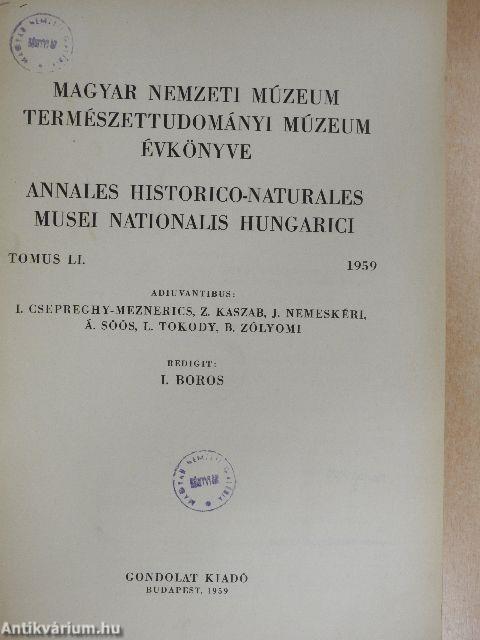 Magyar Nemzeti Múzeum-Természettudományi Múzeum évkönyve 1959.