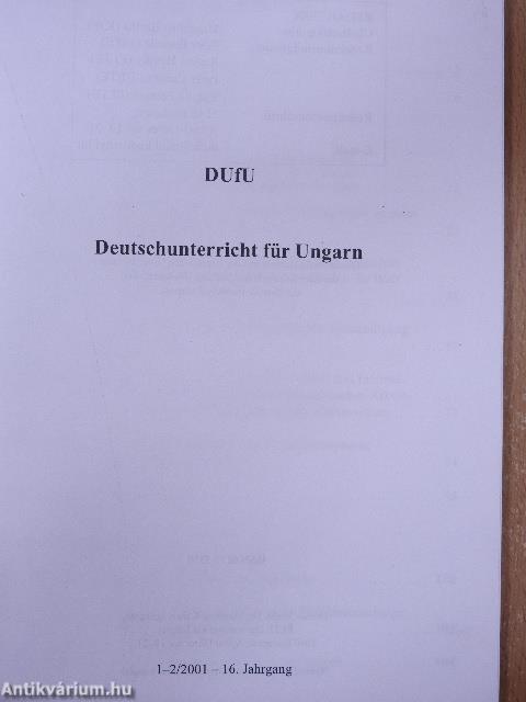 DUfU Deutschunterricht für Ungarn 1-4/2001