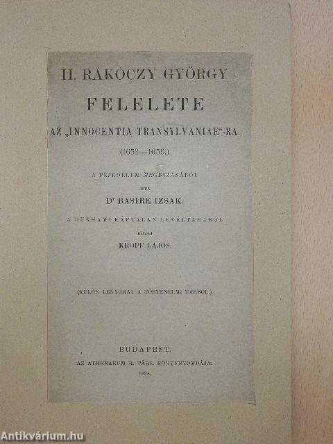 II. Rákóczy György felelete az "Innocentia Transylvaniae"-ra