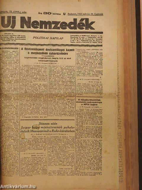 Budapesti Hirlap 1923. (nem teljes évfolyam)/Magyarság 1923. január 11./Nemzeti Sport 1923. március 12./Uj Nemzedék 1923. március 29.