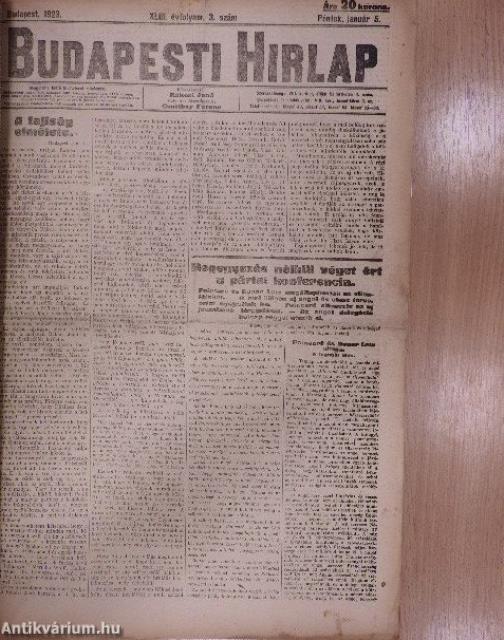 Budapesti Hirlap 1923. (nem teljes évfolyam)/Magyarság 1923. január 11./Nemzeti Sport 1923. március 12./Uj Nemzedék 1923. március 29.