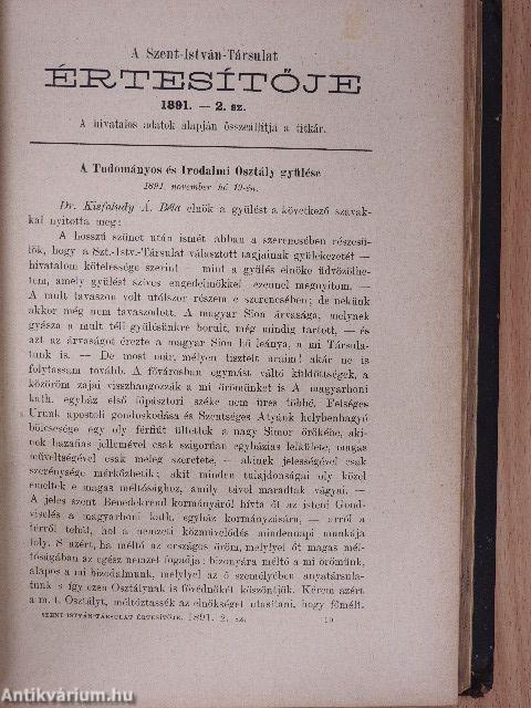 Katholikus Szemle 1892. január-december/A Szent-István-Társulat Értesítője 1891/2.