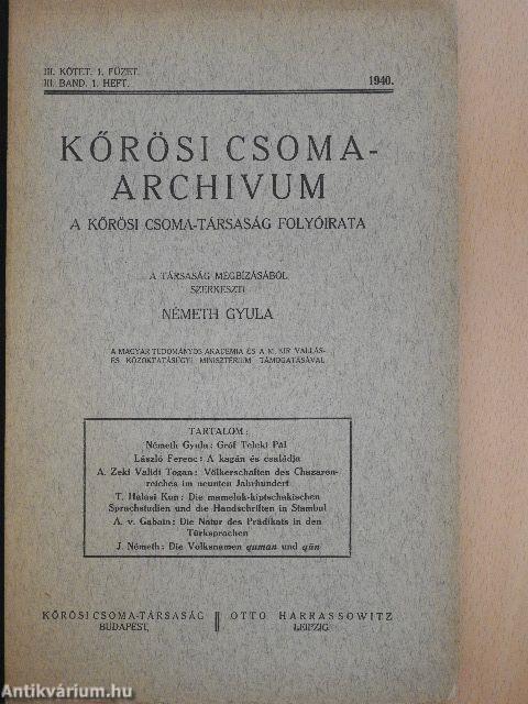 Kőrösi Csoma-archivum 1940/1.