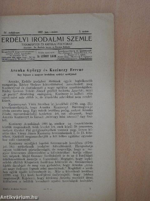 Erdélyi Irodalmi Szemle 1927. január-március