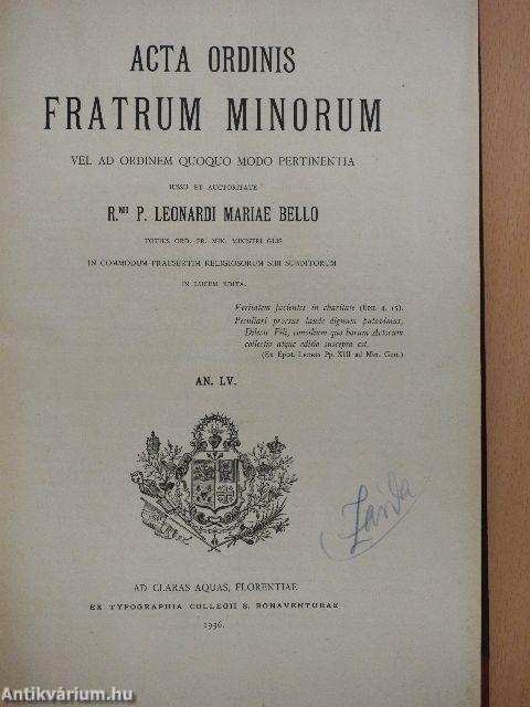 Acta Ordinis Fratrum Minorum Ianuarii-Decembris 1936