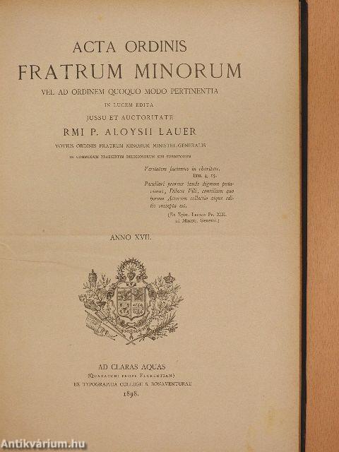 Acta Ordinis Fratrum Minorum Januarii-Decembris 1898.