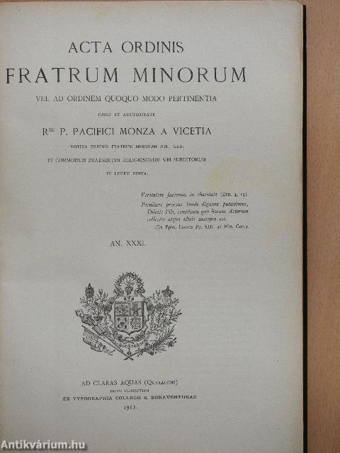 Acta Ordinis Fratrum Minorum Ianuarii-Decembris 1912