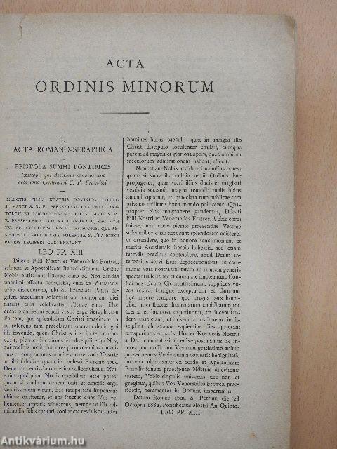 Acta Ordinis Minorum Januarii-Decembris 1883