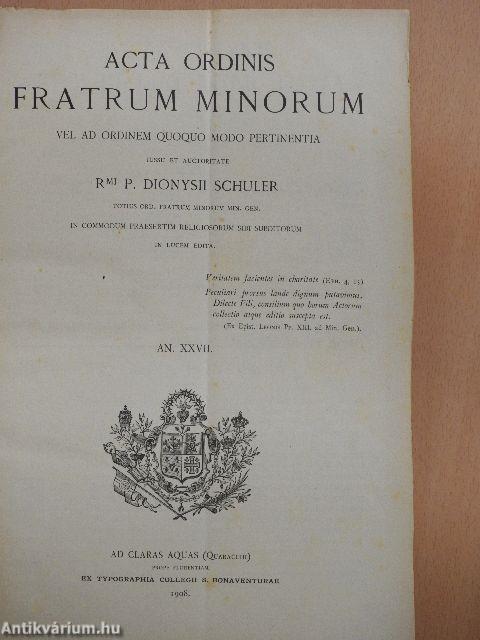 Acta Ordinis Fratrum Minorum Ianuarii-Decembris 1908-1909