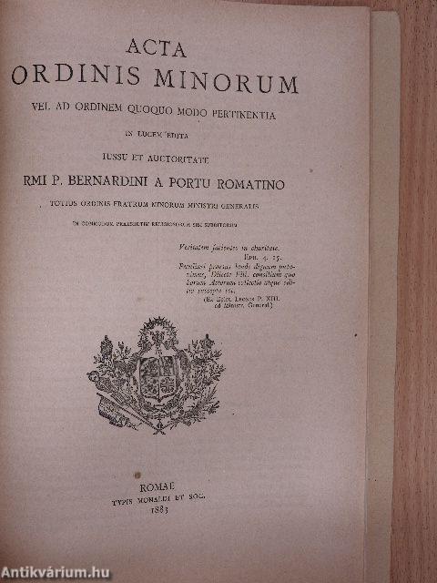 Acta Ordinis Minorum Januarii-Decembris 1883