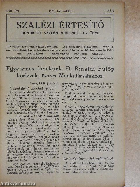 Szalézi Értesítő 1929. január-december