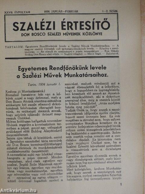 Szalézi Értesítő 1934. január-február