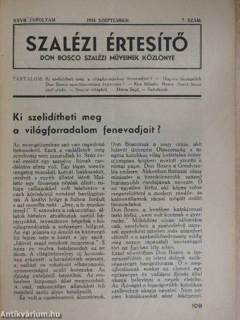 Szalézi Értesítő 1934. szeptember