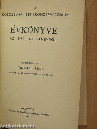 A kolozsvári zenekonzervatórium évkönyve az 1942-43. tanévről