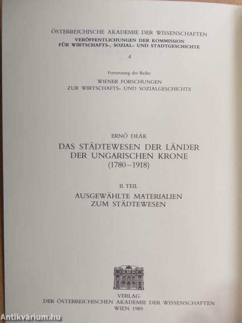 Das Städtewesen der Länder der Ungarischen Krone II/1-2.