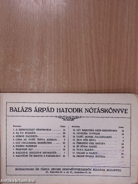 Balázs Árpád hatodik nótáskönyve