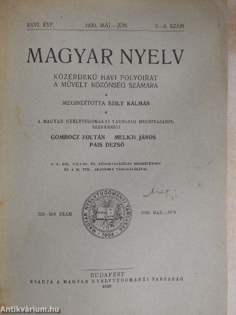 Magyar Nyelv 1930. május-június