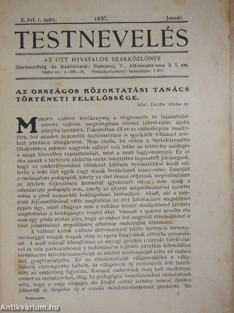 Testnevelés 1937. (nem teljes évfolyam)