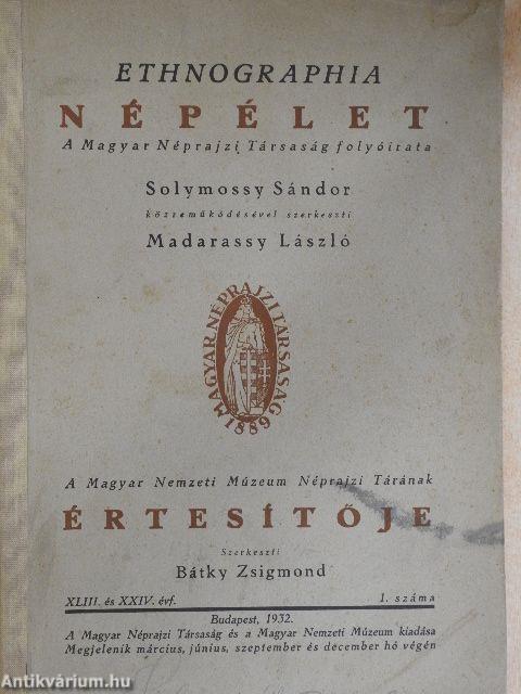 Ethnographia - Népélet 1932/1. szám/A Magyar Nemzeti Múzeum Néprajzi Tárának értesítője 1932/1. szám