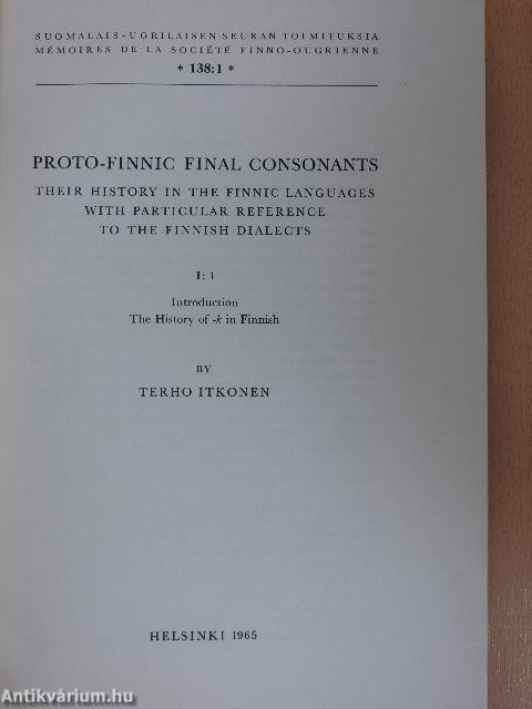 Proto-Finnic Final Consonants I/1.