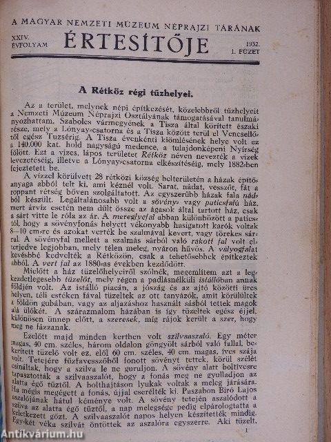 Ethnographia - Népélet 1932/1. szám/A Magyar Nemzeti Múzeum Néprajzi Tárának értesítője 1932/1. szám