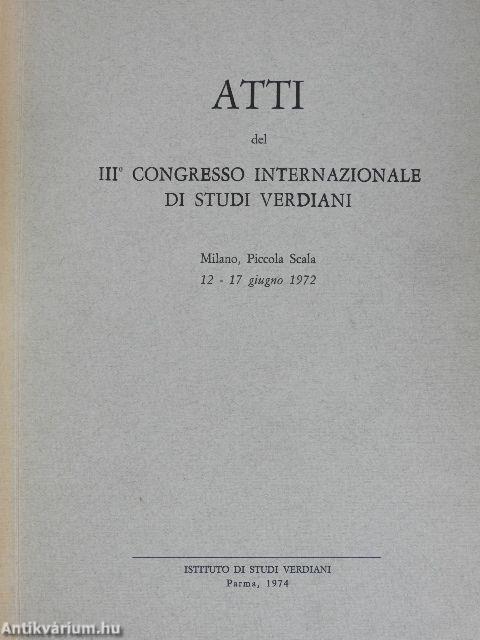 Atti del III Congresso Internazionale di Studi Verdiani