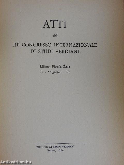 Atti del III Congresso Internazionale di Studi Verdiani