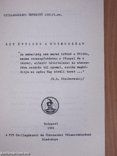 Csillagászati értesítő 1981/1