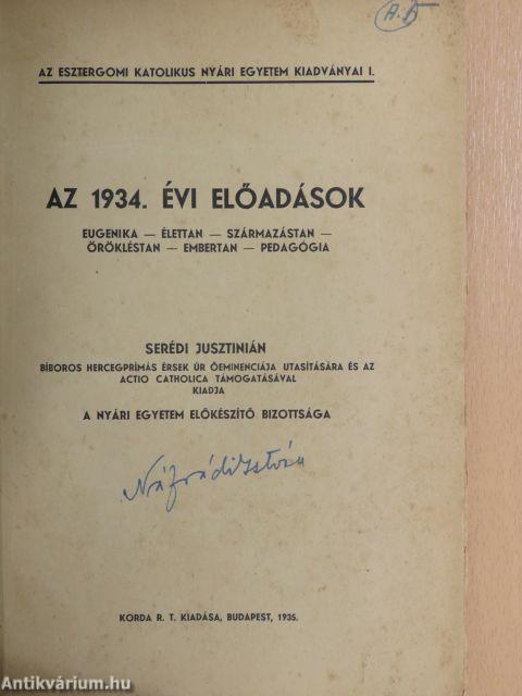 Az 1934. évi előadások