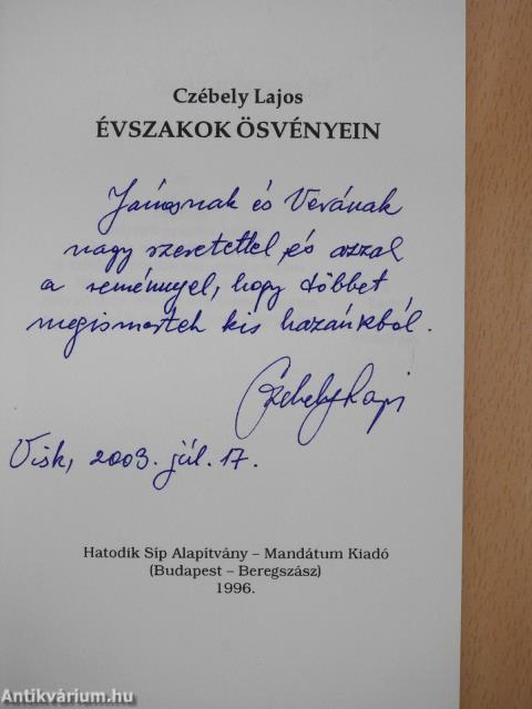 Évszakok ösvényein (dedikált példány)