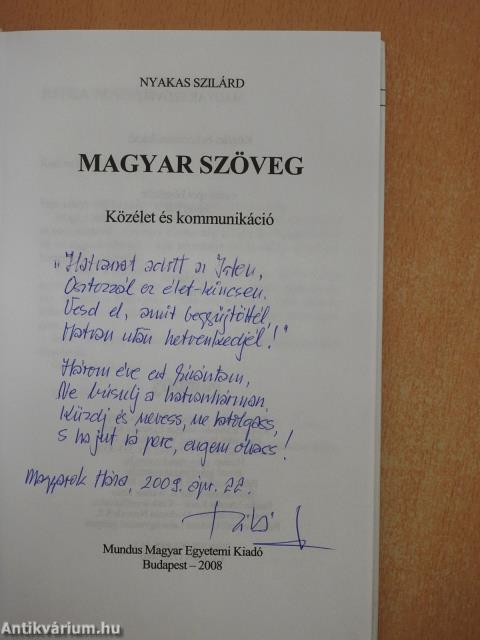 Magyar szöveg (dedikált példány)