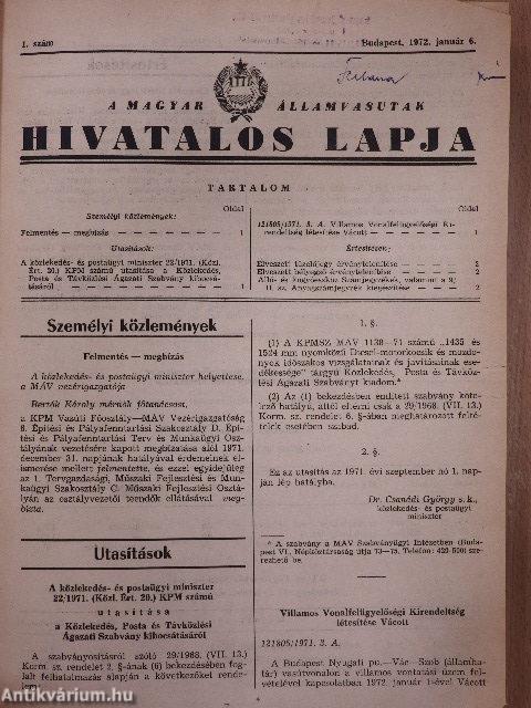 A Magyar Államvasutak Hivatalos Lapja 1972. január-december