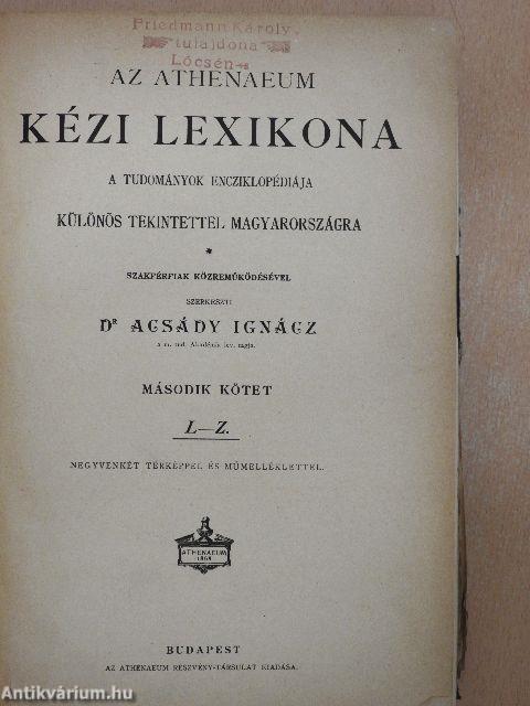 Az Athenaeum Kézi Lexikona II. (töredék) (rossz állapotú)