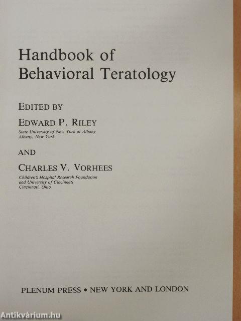 Handbook of Behavioral Teratology