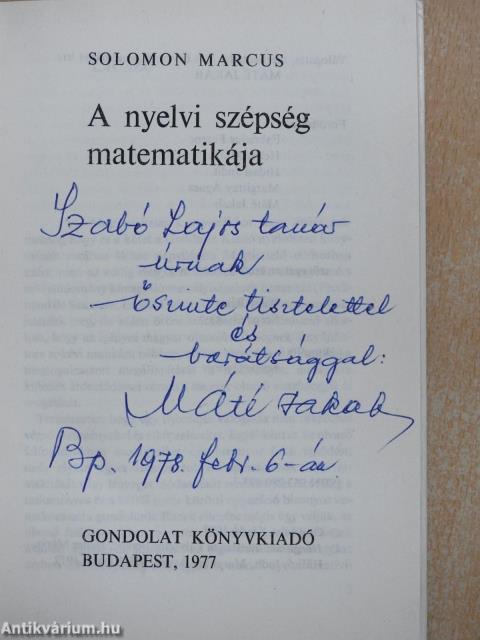 A nyelvi szépség matematikája (dedikált példány)