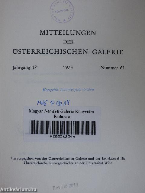 Mitteilungen der Österreichischen Galerie 1973