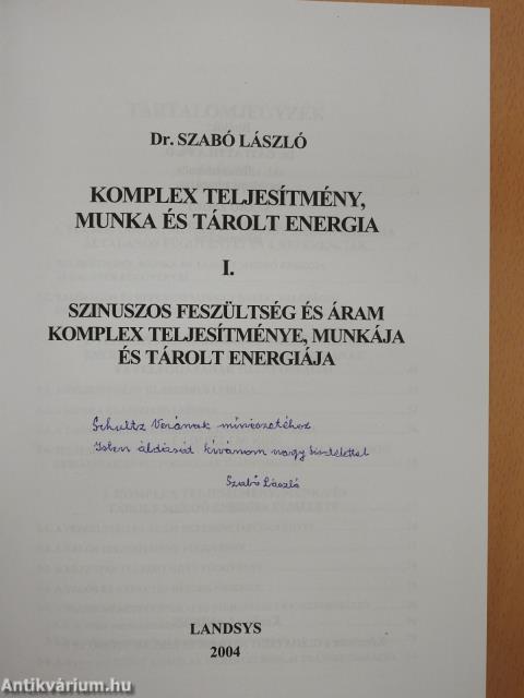 Komplex teljesítmény, munka és tárolt energia I. (dedikált példány)