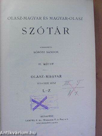 Olasz-magyar és magyar-olasz szótár II. (töredék)