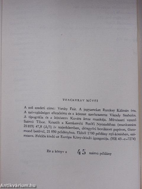 William Makepeace Thackeray művei 1-12.