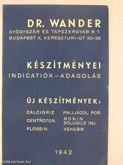 Dr. Wander Gyógyszer és Tápszergyár R. T. készítményei