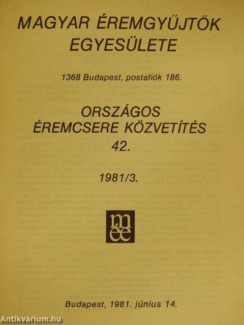 Magyar Éremgyűjtők Egyesülete Országos éremcsere közvetítés 1981/3