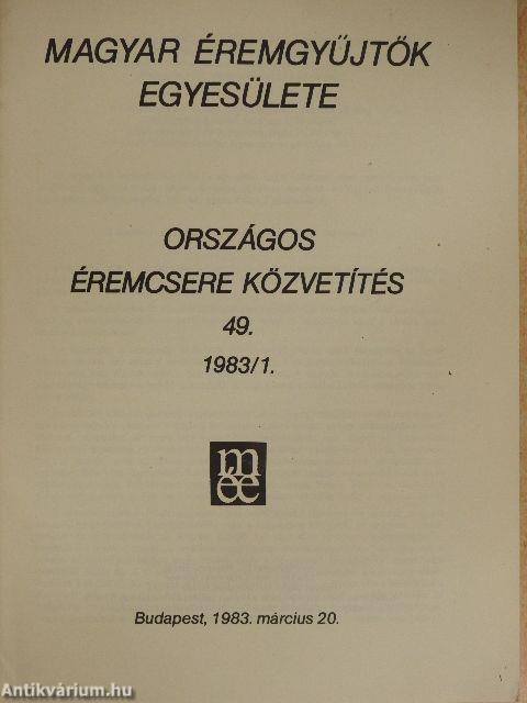 Magyar Éremgyűjtők Egyesülete Országos éremcsere közvetítés 1983/1