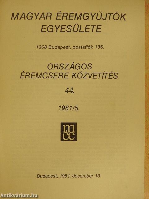 Magyar Éremgyűjtők Egyesülete Országos éremcsere közvetítés 1981/5