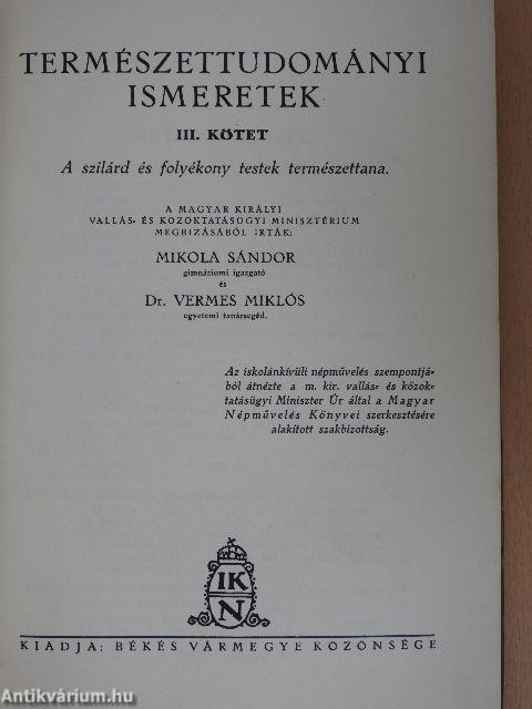 Természettudományi ismeretek III. (töredék)