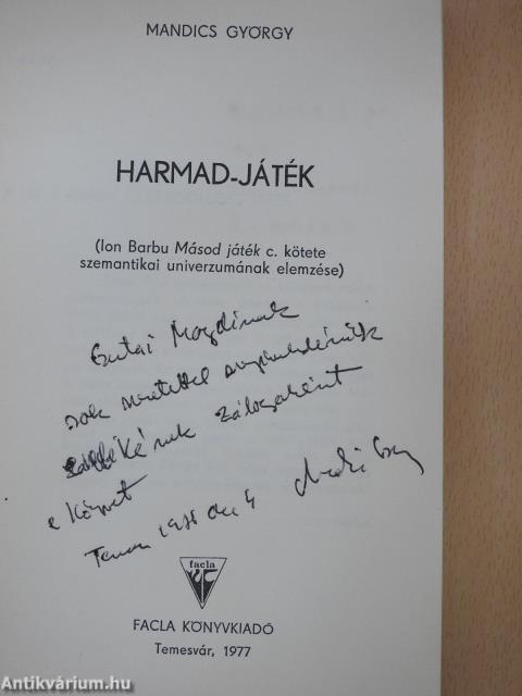 Harmad-játék (dedikált példány)