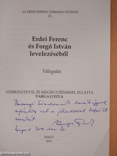 Erdei Ferenc és Forgó István levelezéséből (dedikált példány)