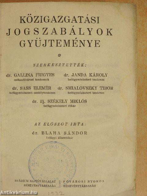 Közigazgatási jogszabályok gyüjteménye