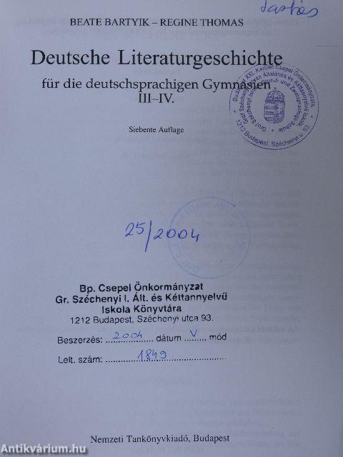 Deutsche Literaturgeschichte III-IV.